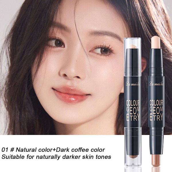 Dubbelsidig Highlighter Contouring Stick Näskontur Highlight Powder Stick M4V0 01# dark brown + natural color 3.6g