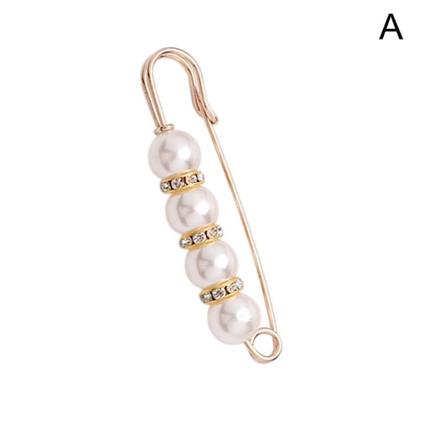Kristallpärla Kläder Mode Nålar Brosch Kvinnor Byxor Säkerhetsnål Smycken white one-size 2pcs