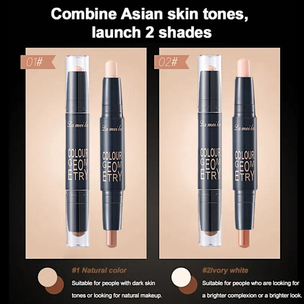 Dubbelsidig Highlighter Contouring Stick Näskontur Highlight Powder Stick M4V0 01# dark brown + natural color 3.6g