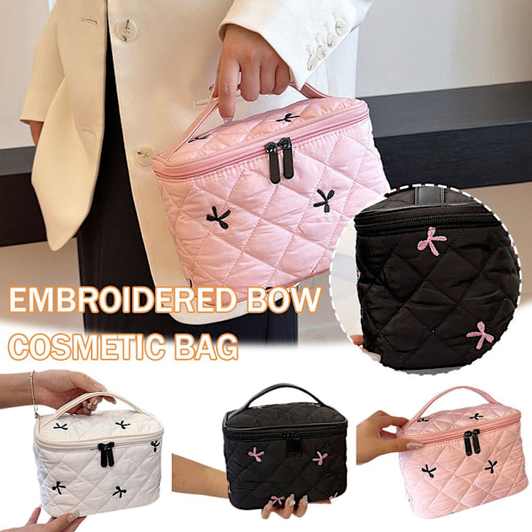 Broderad bågformad kosmetikväska Enkel och bärbar Black One size