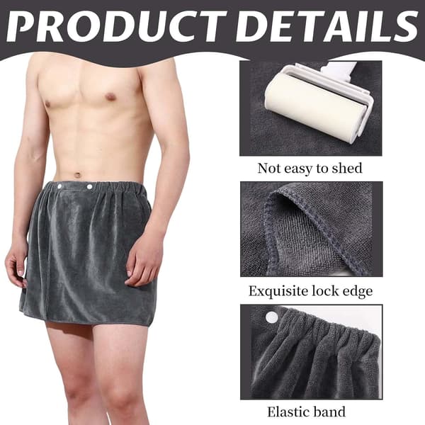 Badehåndkle/saunahåndkle i polyester for menn, 40 x 150 cm, justerbart med trykknapper, grått, egnet for bad, strender, spa og treningssentre.