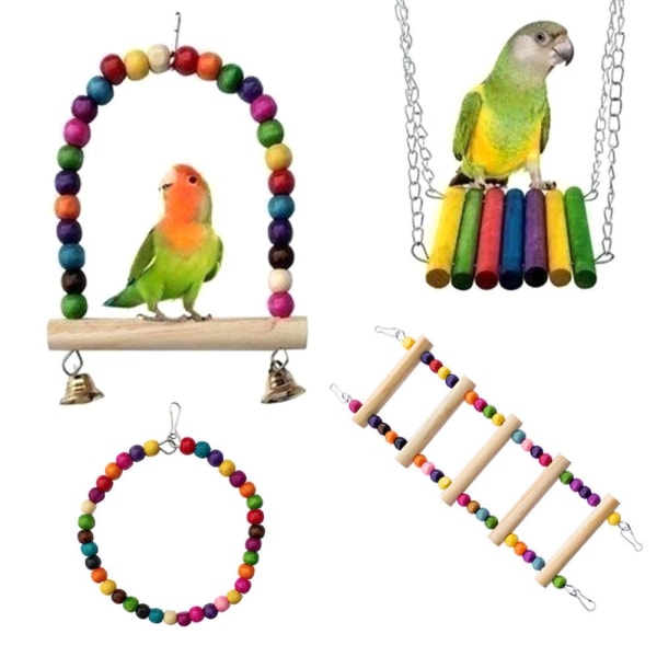 Papegojfågel Leksak Bur Fågelleksaker Set Leksak Fågelfågel Papegojaleksaker Acc multicolorB B