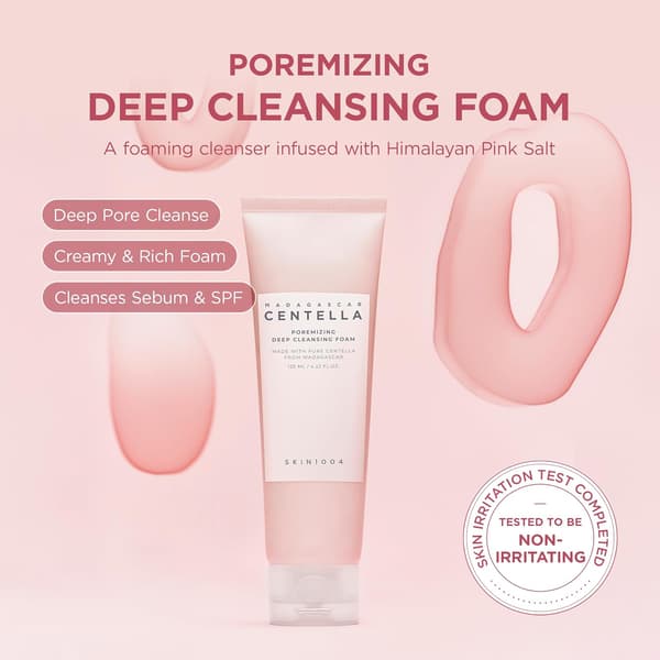 1004 Poremizing Deep Cleansing Foam, 4,23 fl.oz, 125ml, Makeupfjerner, Koreansk Ansigtsrens med Himalayasalt & Madagaskar Centella Asiatica