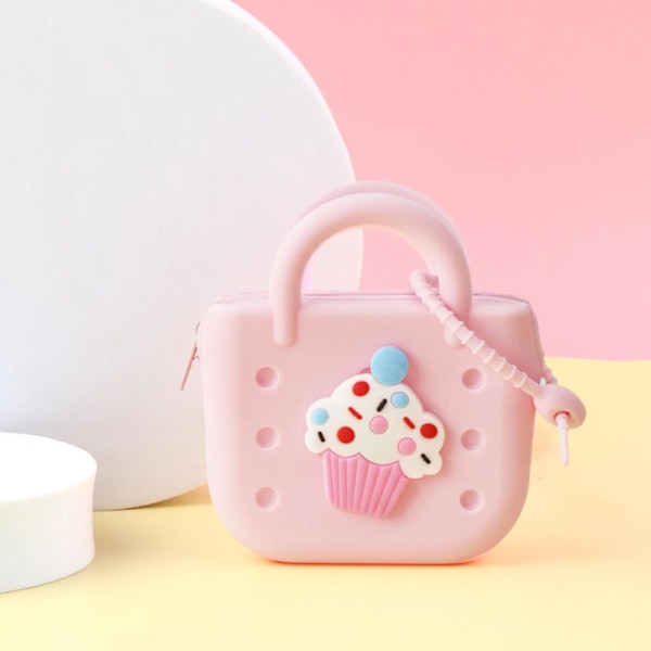 Mini-plånbok för kvinnor i silikon, myntväska, telefonförvaring, hål, nyckel, gör-det-själv, tecknad väska A1n6 Pink1 One size