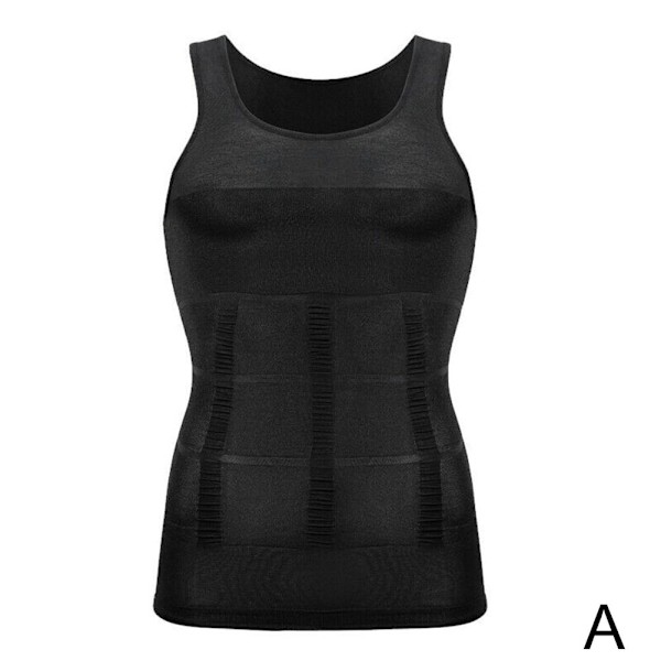 Herr Slimmande Stretchig Shapewear Väst Skjorta Sport Kompression black M