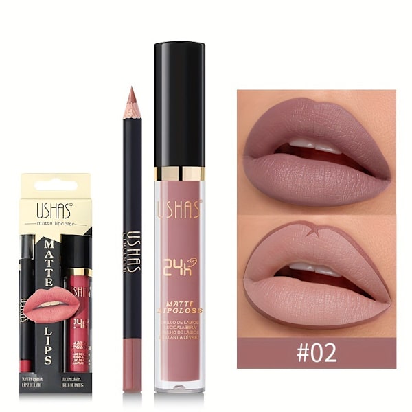 Lipgloss + læbeblyant sæt, mat læbestift, makeup, lipgloss CS386A+B