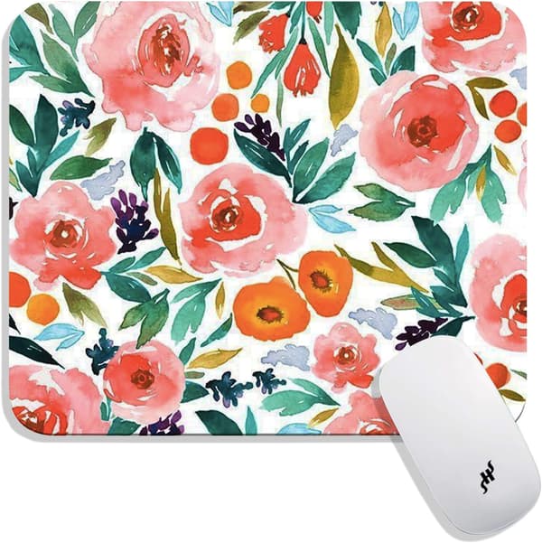 Firkantet musemåtte med akvarel rose blomsterdesign (9,5 x 7,9 tommer)