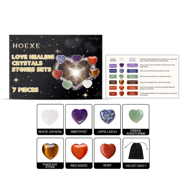 Hjerteformet helbredende krystall-chakra-sett