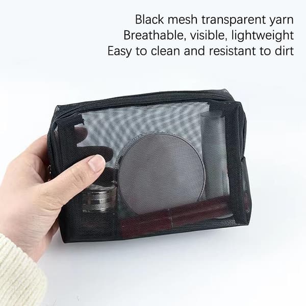 Mesh Kosmetiktasker Bærbar Makeuptaske Mini Makeup Makeuptaske L0i8 Black BM