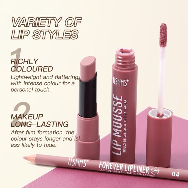 Gold Series Læbestift + Lipgloss + Læbeblyant Læbemakeup Sæt Mat US002