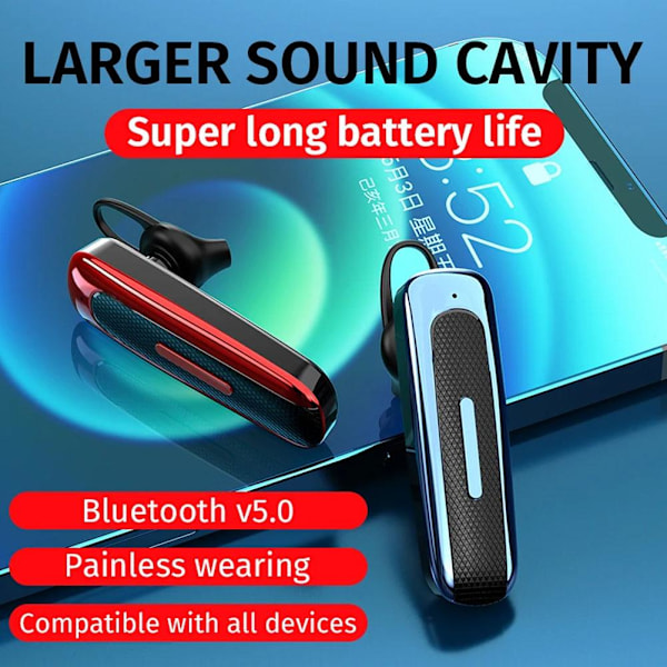 Trådlöst Bluetooth-headset HD Brusreducerande Handsfree för lastbilschaufförer x 1 ∴ black red 1 Set