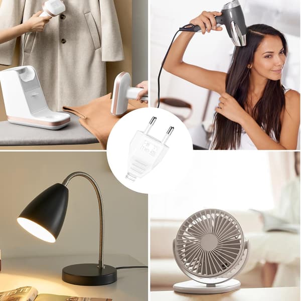 Europlugg og flat 4 strømkontakter 220 V Schuko hvit
