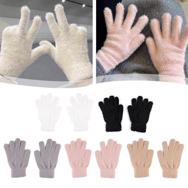 2x Mink Sammet Tjocka Handskar Fluffiga Päls Helfingerhandskar Vantar Varma Gl`AU. Gray One size