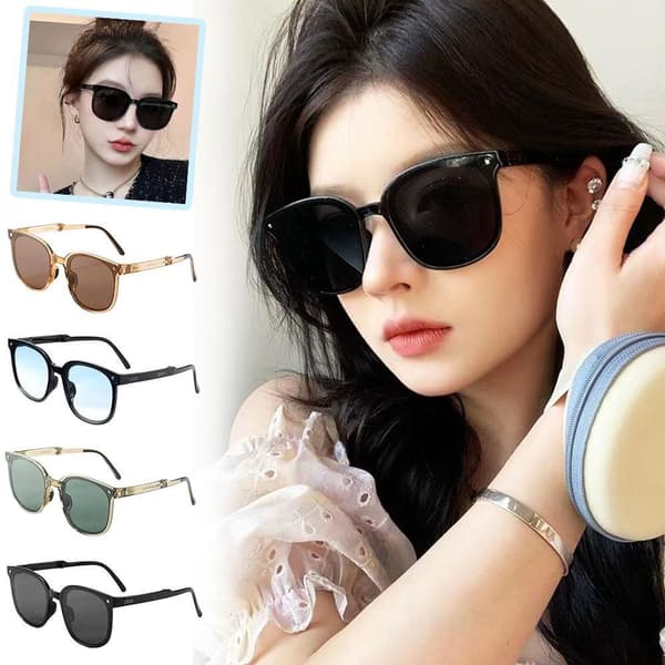 Vikbara solglasögon för kvinnor Resevänliga Retro Ram Stora Solglasögon Anti-uv W4U4 black 1 set
