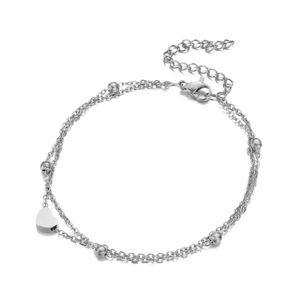 NYTT Löv & Hjärta Anklet Fotkedja Boho Strand Pärlor Silver C One size