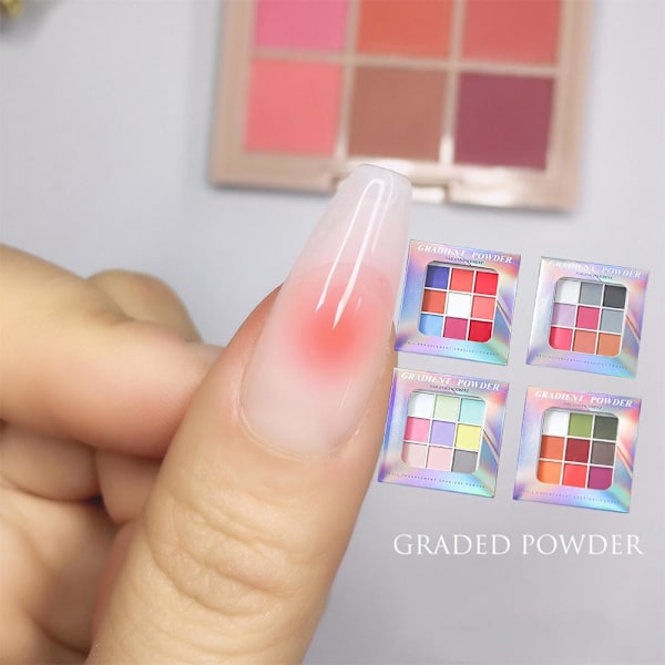 9 Färger Solid Klappande Nagelpulver Rosa Glittrande Lat Gradient XZ-423 1set