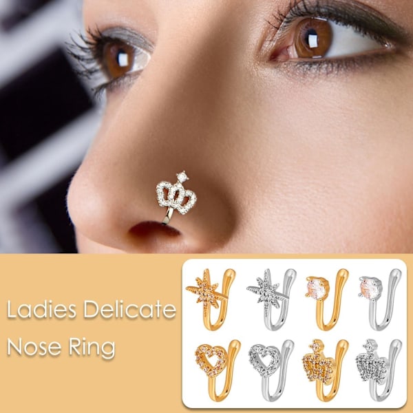 Dam Fejk Piercing Näsring Clip Septum Rock Hip Hoop Punk Mode Rostfritt Stål Kroppssmycken Fejk Perforering Näsring A1 1pcs