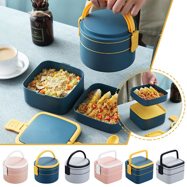 Lunchbox med dubbla lager, bärbar mikrovågsugnslåda, picknicklåda, fruktlåda Light gray square 1set