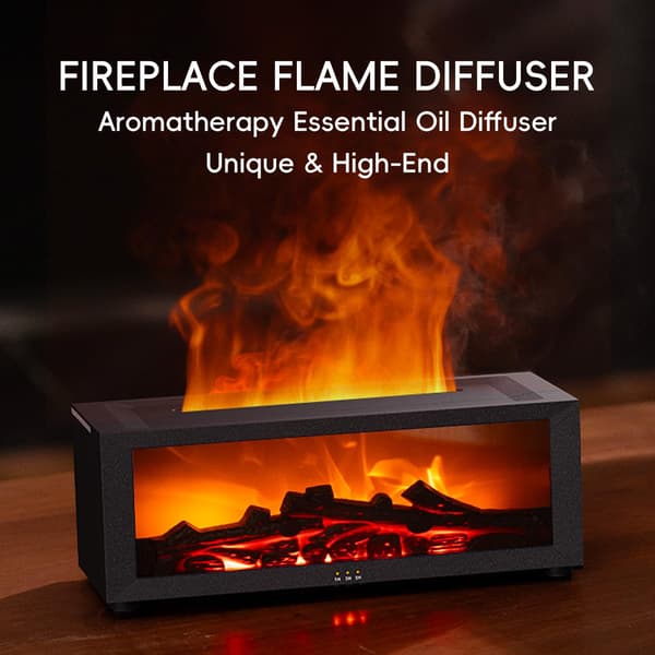Æterisk Olie Diffuser, 7 Farver Pejs Flamme Olie Diffuser, 150ml Ultralyd Aromaterapi Luftfugter, Duft Diffuser med Fjernbetjening & Timer