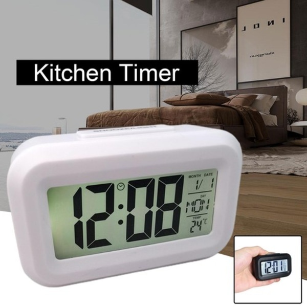 Digital Väckarklocka Batteridriven Snooze Nattlampa Design 5 Färger white One-size