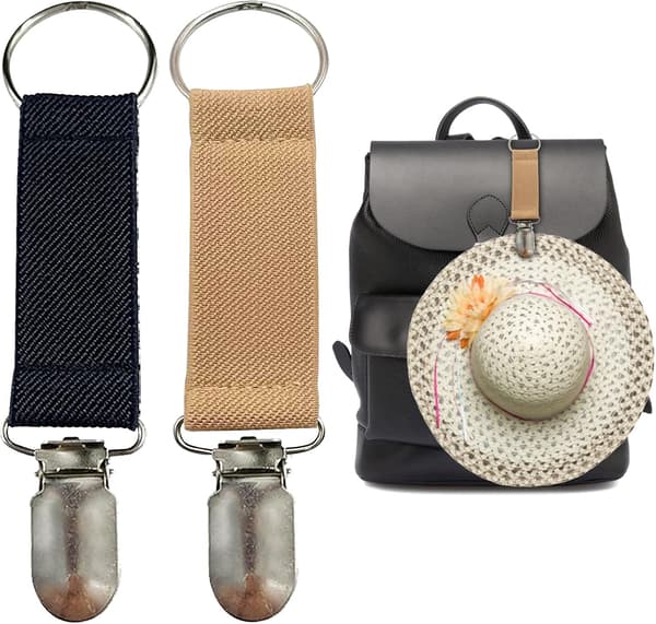 2 st hattklämmor - Elastisk hatthållarklämma för bagage, ryggsäck, handväska