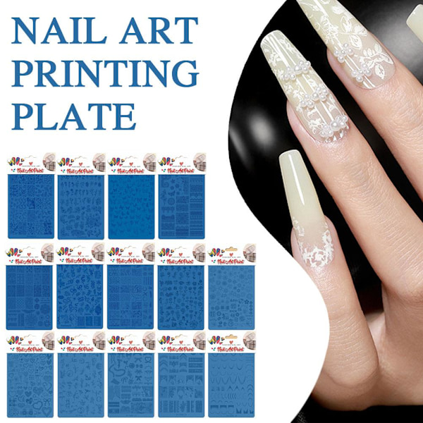 Nagelstämpling Tryckt Stålplatta Självhäftande Nagelsticker Sim NAIL 07 1pcs