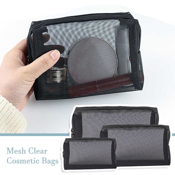 Kosmetikväskor i mesh, portabel sminkväska, mini sminkväska, sminkverktygspåse L0i8 BlackD 3pcs