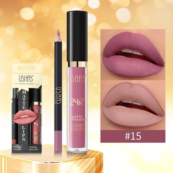 Gold Series Lip Gloss + Lip Liner Sett, Matt Leppestift & Lip Gloss CS386A+B