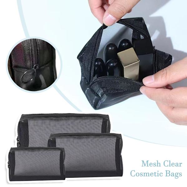 Kosmetikväskor i mesh, portabel sminkväska, mini sminkväska, sminkverktygspåse L0i8 BlackD 3pcs