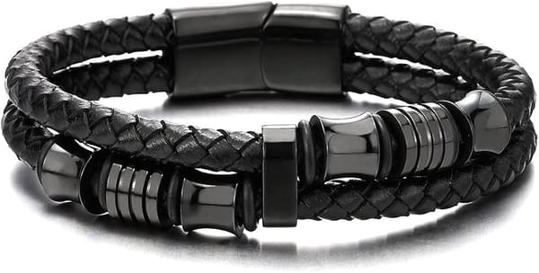 Flettet læderarmbånd med dobbelt række til mænd