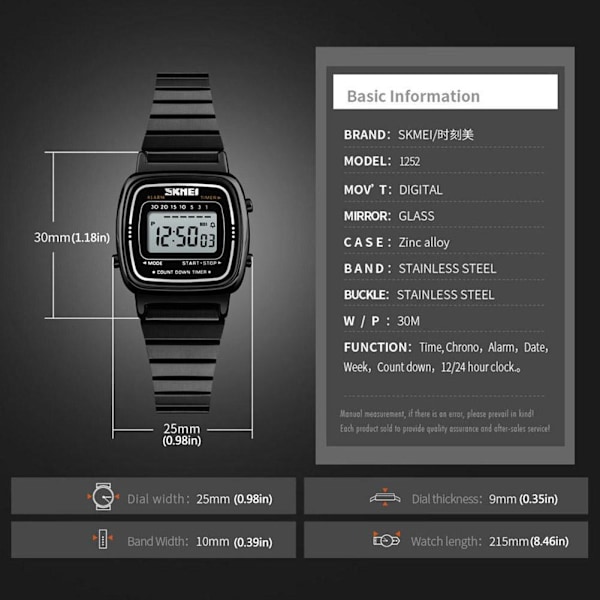 SKMEI Mode Dam Herr Business Digital Klocka Sport Stål Rostfritt Datum Casual Gåva Q3H3 Gold One size