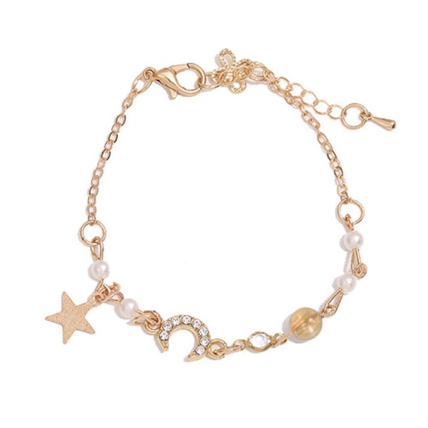 Star Moon Imitation Zircon Pearl Armband Mode Enkelt För Kvinna Grey One size