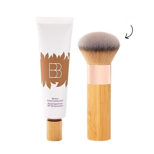 Farget fuktighetskrem med SPF, elfenbenshvit foundation + bærbar børste