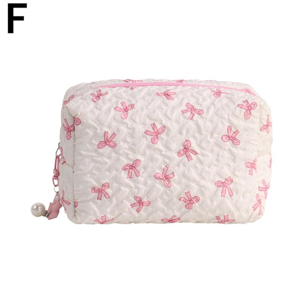 Liten sminkväska för hand, rosa med svart tryck, rosett, bekväm för kvinnor Pink Pillow bag