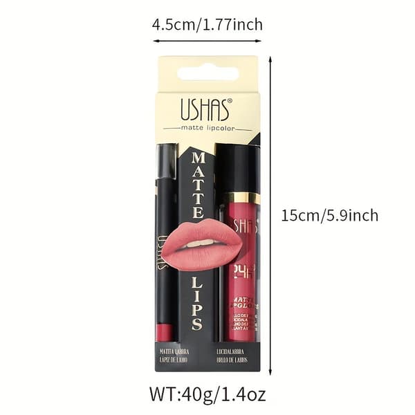 Lipgloss + læbeblyant sæt, mat læbestift, makeup, lipgloss CS386A+B