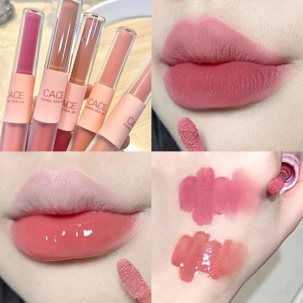 Double Headed Lip Glaze Moisture Light Mirror Lip Gloss Creamy T 05# Lunch break 1.5g+1.5g