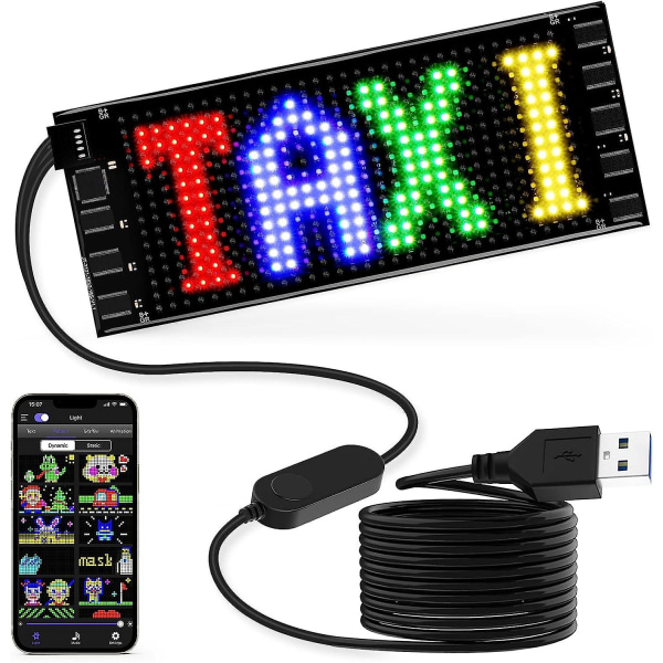 Mini Led Car Sign, 6,7'x2,76'fleksibel Led Matrix Panel Usb 5v Bluetooth Application Control Diy Programmerbar Scrolling Led Sign Til Bilfest Bryllup