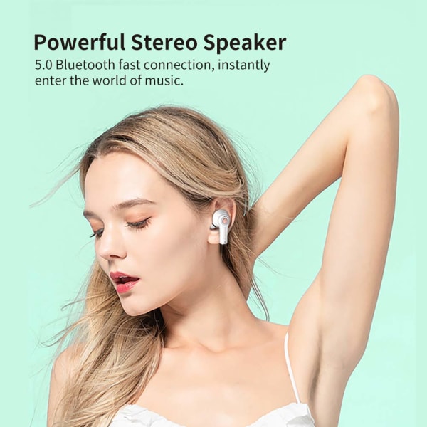 Trådløse ørepropper Bluetooth 5.0 Mini i øret automatisk sammenkoblingshodetelefoner Tofarget håndmalt tidevannshåndfri hodesett (svart) black