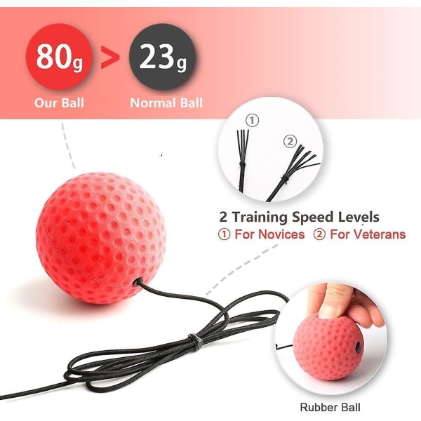 Bokserefleksboldsæt, refleksbold på snor med pandebånd, refleksstansekampudstyr med gummibold 80 g, fantastisk til at forbedre reaktionshånd-