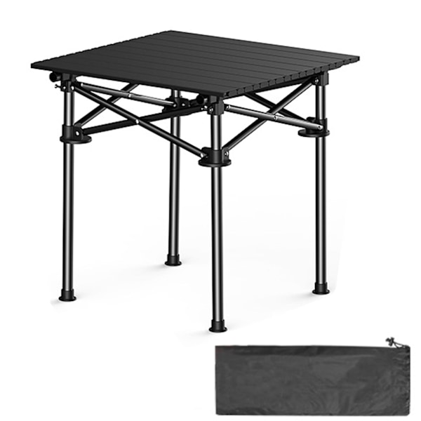 Fällbart campingbord kolstål rullcampingbord med bärväska lämplig för picknickresor utomhus (svart, storlek: 51*52*55cm)