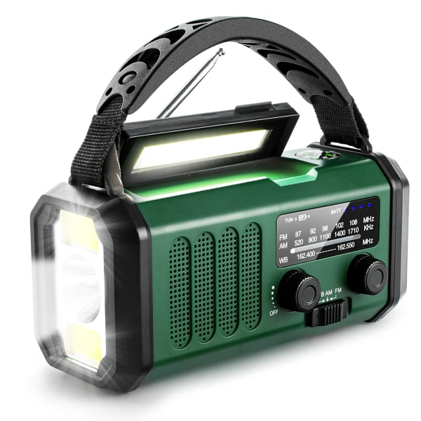 Nødradio med sveiv, 10000mAh Nødradio, Solradio AM/FM Værradio, USB Type-C-lading, Lommelykt og LED-leselys