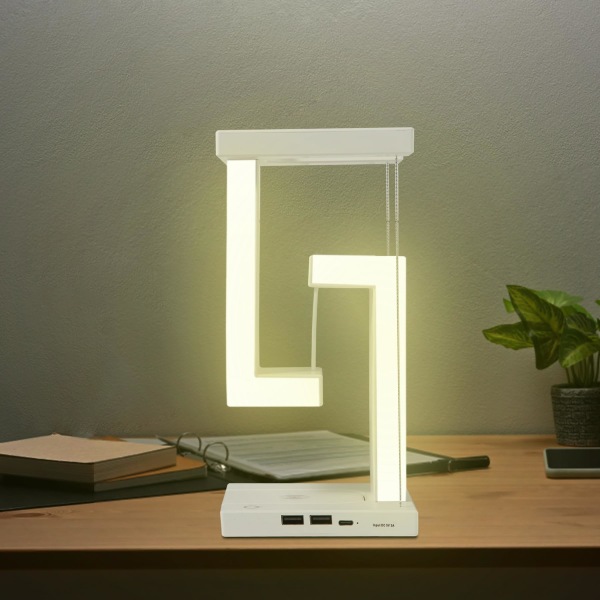 Bordlampe Sengelamper med USB-port Trådløs oplader 3 lystilstande Dæmpbar berøringslampe white
