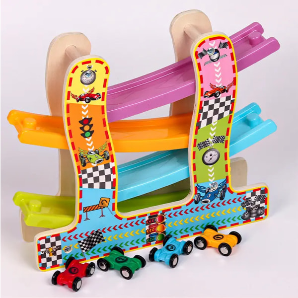 Montessori Träleksaker Plast Tröghetsunderlägg Racing Slide Track Barnleksaker för tidig utbildning