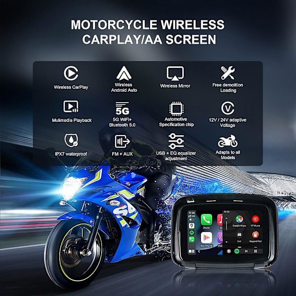 Bärbar GPS-navigering för motorcykel Vattentät Carplay-skärm Motorcykel Trådlös Android Auto Ipx7 Gps-skärmnavigator GPS Navigator