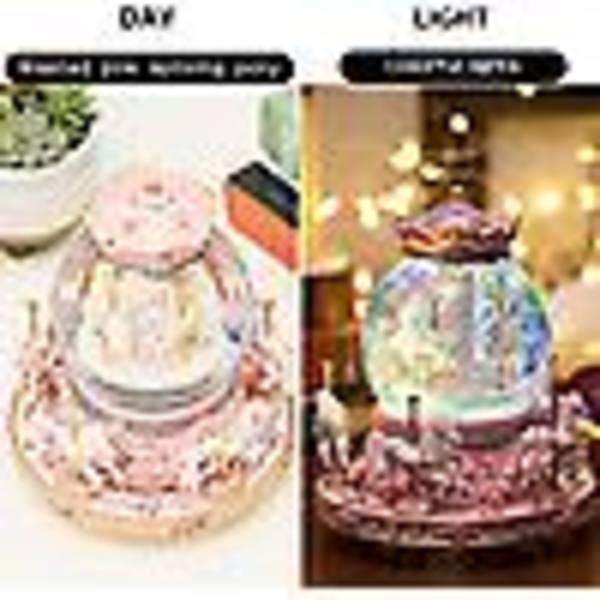 Presentförpackad speldosa Karusell Hästar färgskiftande ljus Unicorn Snow Globe för kvinnor vänner