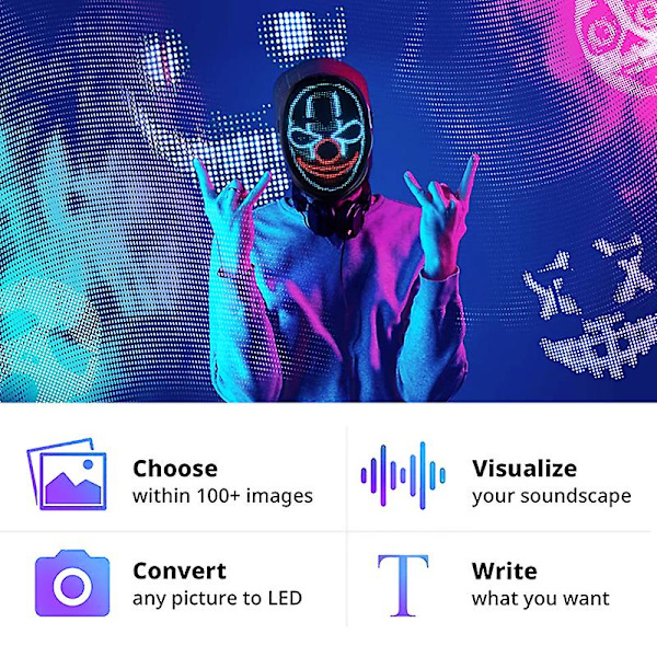 Led Cosplay Maske Med Programmerbar Lysende Ansigt Transformerende Maske Genopladelig App-Styret Rekvisit Halloween Fest Bluetooth Maske Kids-1200AH Charge