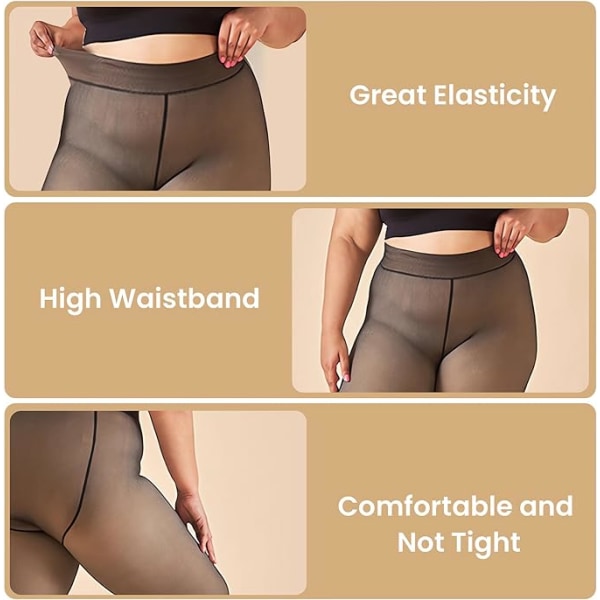 Termisk tights for kvinner, termisk vintertights, elastiske gjennomsiktige leggings Tights i større størrelser Varm fleece-tights