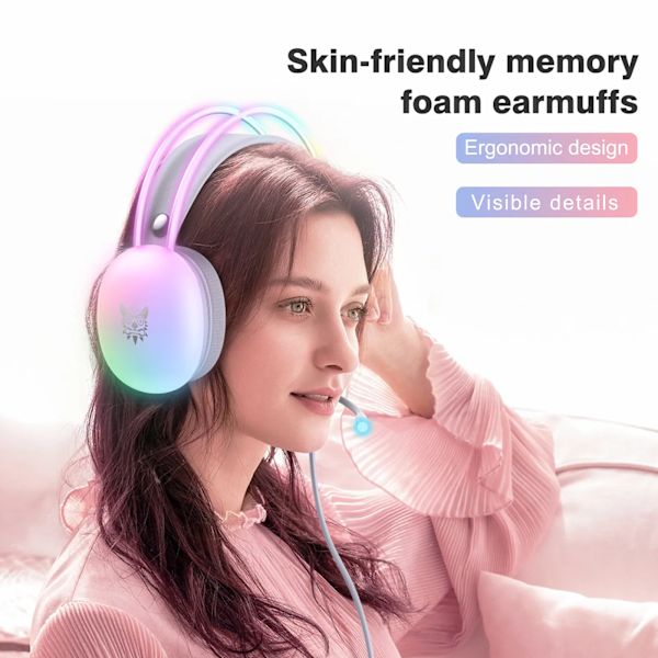3,5 mm Audio Over Ear Gaming-hodetelefoner med mikrofon, PC-kablede RGB Rainbow Gaming-hodetelefoner white