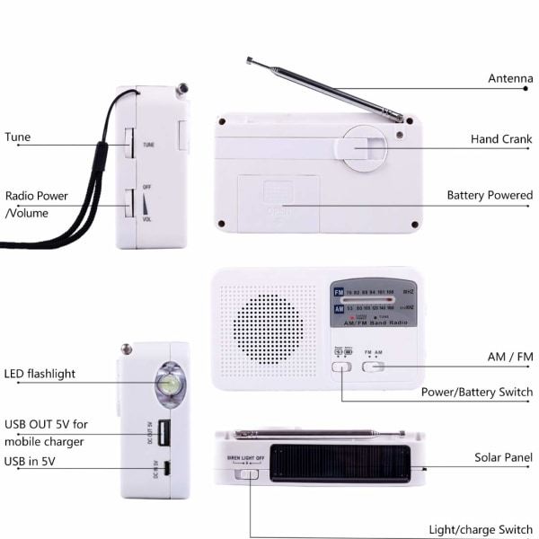 Bærbar nødradio Hvit høy kvalitet