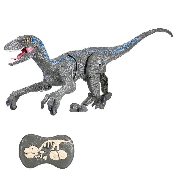 Fjernkontroll Dinosauria Velociraptor Toy Big Walking Velociraptor LED-lys brølende 2,4 Ghz